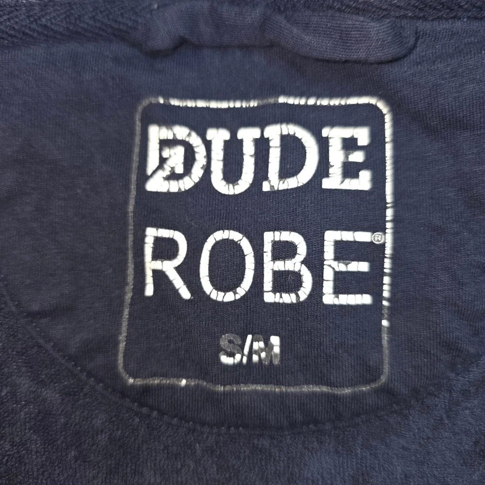 DudeRobe Mens Hooded Bathrobe Navy Blue Towel Lined Jersey Knit Size S/M